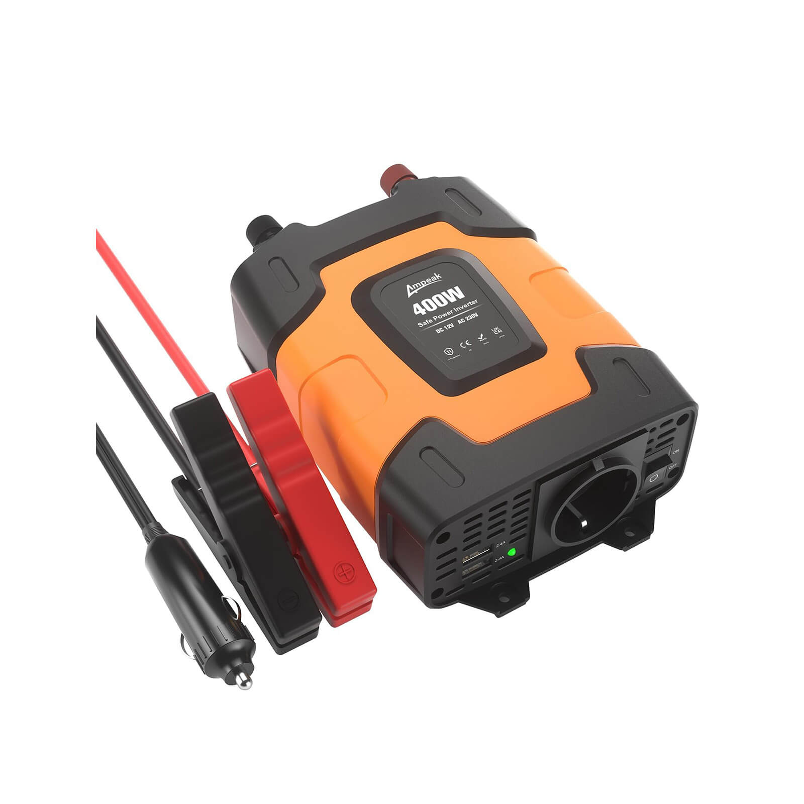 Ampeak パワーインバータ 400W Ampeak 400W Power Inverter 12V to 220V | Car Plug & Dual USB Ports