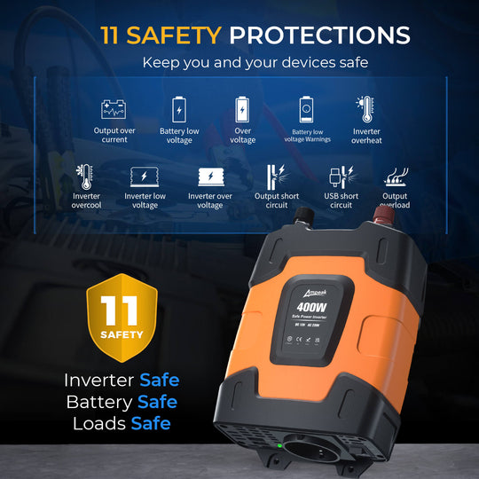 Ampeak 400W Power Inverter 12V to 220V | Car Plug & Dual USB Ports