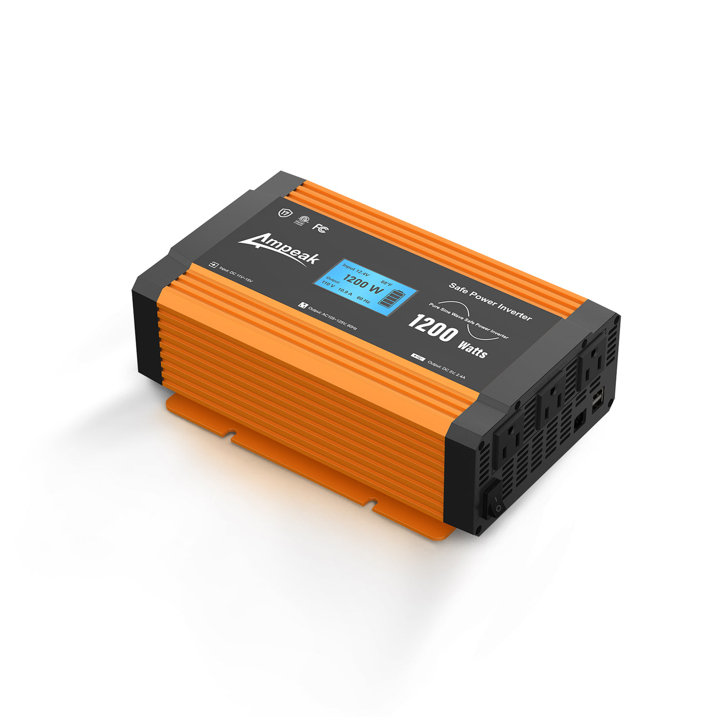 Ampeak 1200W/2400W Peak Pure Sine Wave Power Inverter（DC 12V to AC 110V）