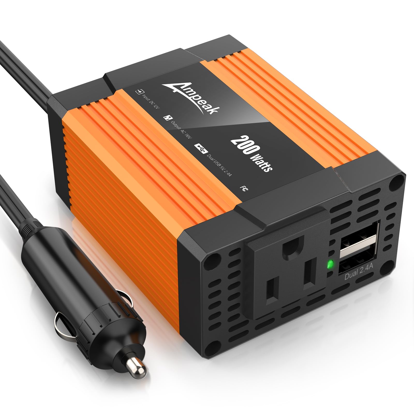 Ampeak 200W Car Power Inverter 4.8A Dual USB Ports AC Outlet