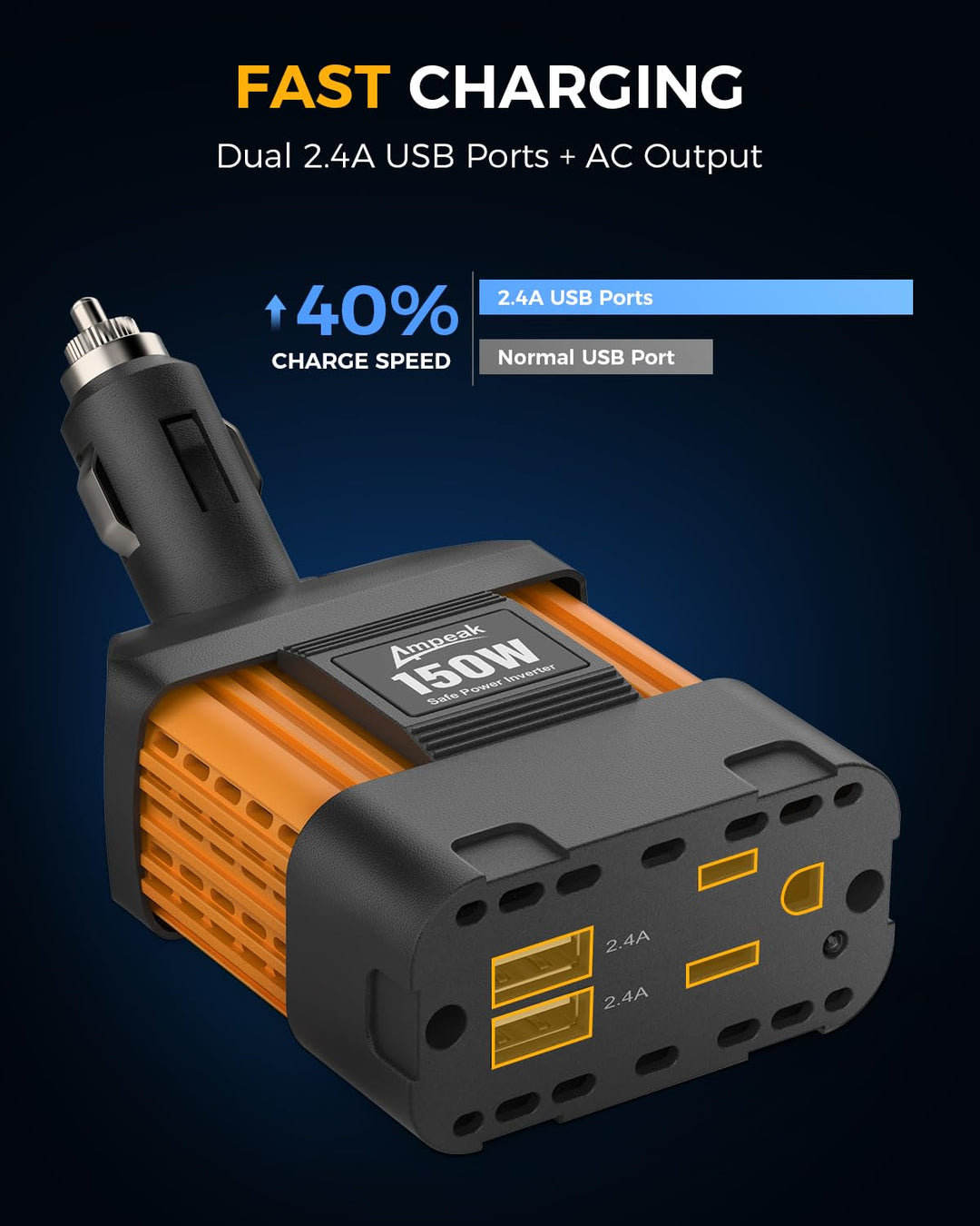 BESTEK 2000W Power Inverter 3 AC Outlets DC 12V To 110V AC Car Power Converter For Camping