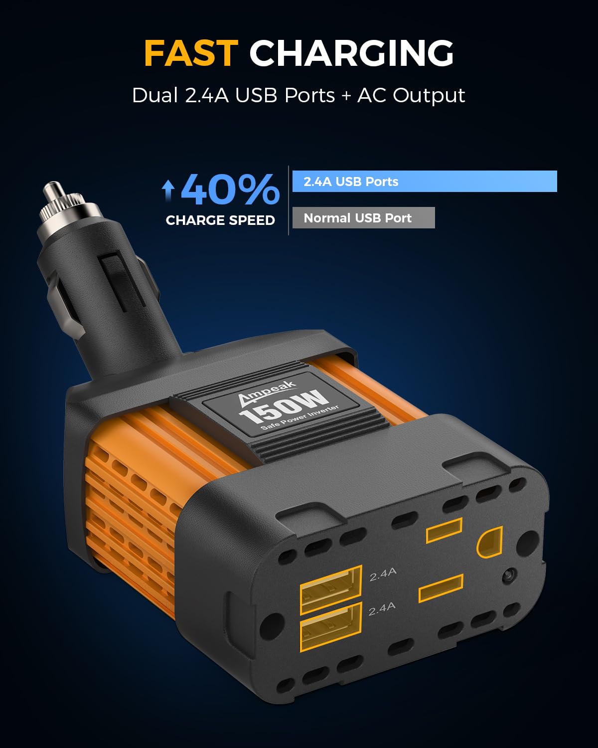 Ampeak 150W Car Power Inverter（DC 12V to AC 110V ）