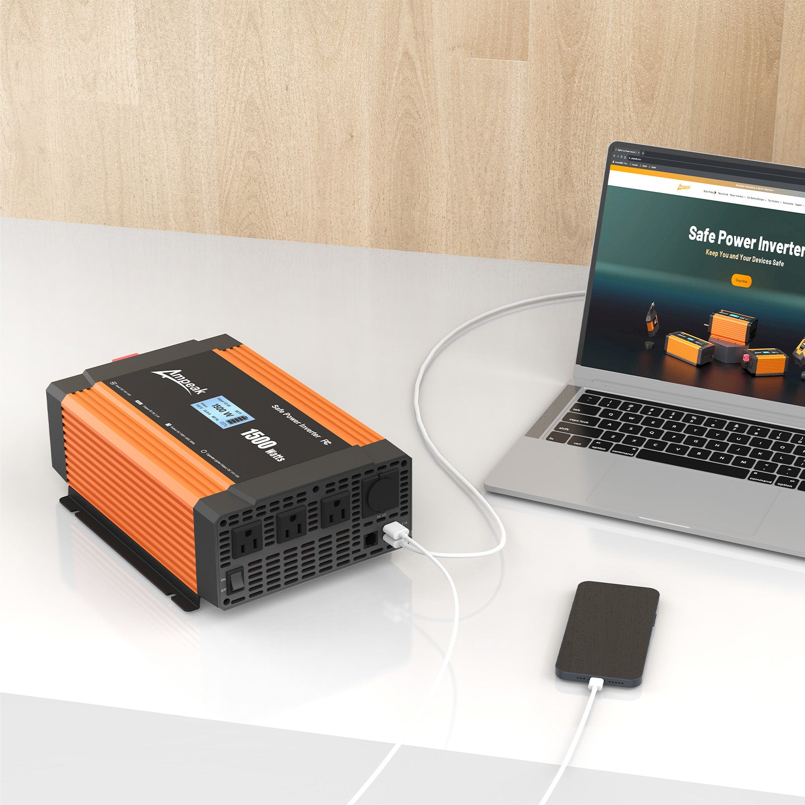 Power Inverter 6.2A USB Ports | Ampeak 1500W USB Inverter | Ampeak