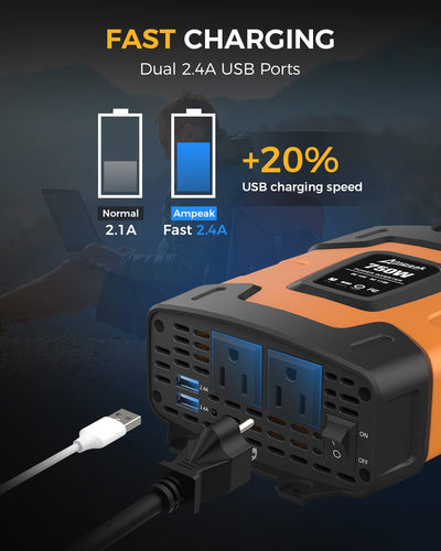 Car Power Inverter DC 12V | Ampeak 750W Power Inverter | Ampeak 